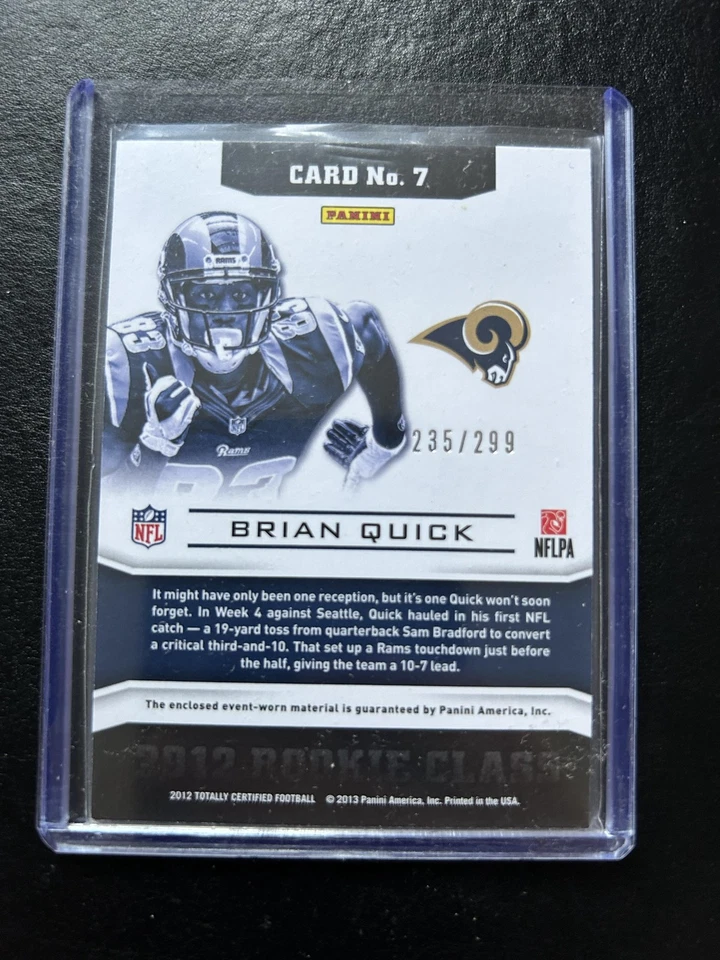 2012 Totally Certified Brian Quick #7 Down & Dirty Patch #/299 Rams - Image 2 of 2