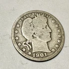 1901 Barber Quarter. 90% Silver. Good Condition. Charity Auction. ￼
