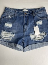 Hammer Jean Mom Strech Short Size L Distressed Rolled Hem NWT