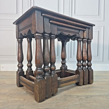 Vintage Nest Of Tables - Solid Oak Side Wooden Occasional - CC41 Utility Wartime