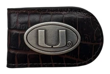 Miami Hurricanes Genuine Leather Money Clip in Brown by Enmon-New in Tin