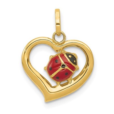 14k Gelbgold emailliert Marienkäfer im Herz Charm Anhänger Geschenk für Mutter