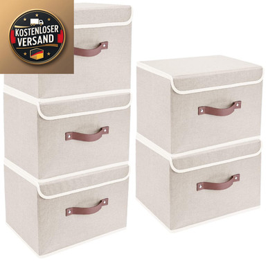 Faltbare Speicherbox mit Deckel 38x25x25 cm Beige 5 Stück