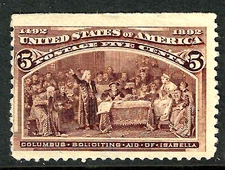 Sc #234 MNG Unused Columbian 5 Cent 1893 US 91B15