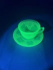 Vintage Federal Uranium Glass Princess Pattern Tea Cup And Plate
