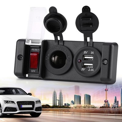 12V Waterproof Cigarette Lighter Dual USB Power Socket Switch Panel For Car SET