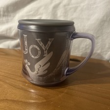 Starbucks 2004 Holiday Acrylic Travel Mug "Joy" Gray 12 oz with Lid Plastic