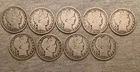 Lot of (9) ~ Barber 50c Half Dollars 90% Silver Coins ~ $4.50 face value