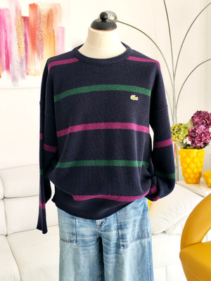 Lacoste Vintage Herren Pullover Wolle mix Gr. XXL Dunkel Blau Multicolor