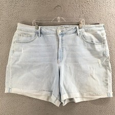 Ava  Viv Shorts Women 26W High Rise Stretch Zip Fly Denim Distressed Blue NEW