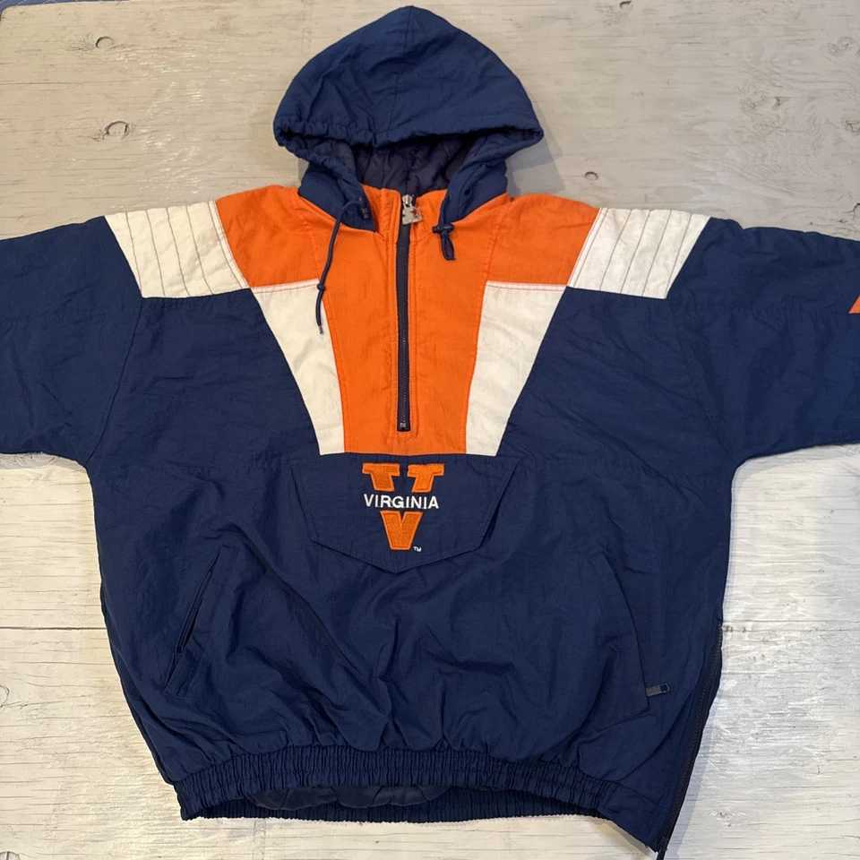 Vintage 90s NCAA Starter University Of Virginia Cavaliers 1/2 Zip Jacket Sz XL - Image 3 of 4