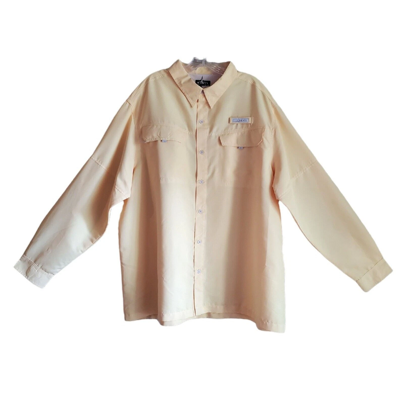 HABIT Men's 2XL Shirt UV Protection Button Up Roll Tab Long Sleeve Yellow 56"