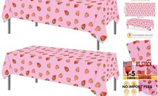PHOGARY 2 PCS Strawberry Tablecloth for Strawberry Party Decorations,