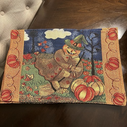 Halloween Scarecrow Witch Tapestry Placemats 18.75" X 12" Set of 6