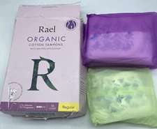 Rael Organic Cotton Core Tampons Regular 16 NEW Distressed Box + 4 Pads