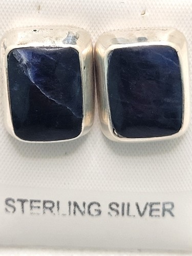 Vintage Blue Sodalite Stud Earrings 925 Sterling Silver Mexico 9.93 gram Signed - 第 9/11 張圖片