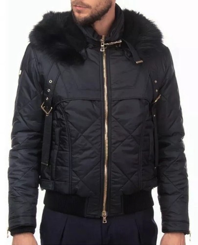 BALMAIN $4.5K Quilted nylon harness fur 