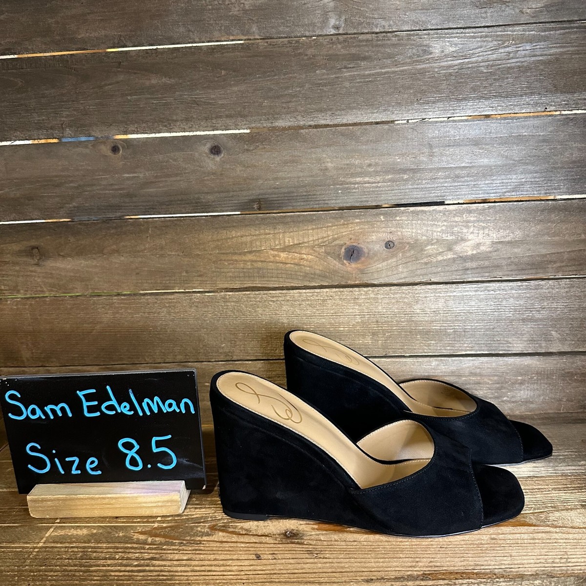 New NIB Womens Sam Edelman Merrick Black Suede Wedge Heeled