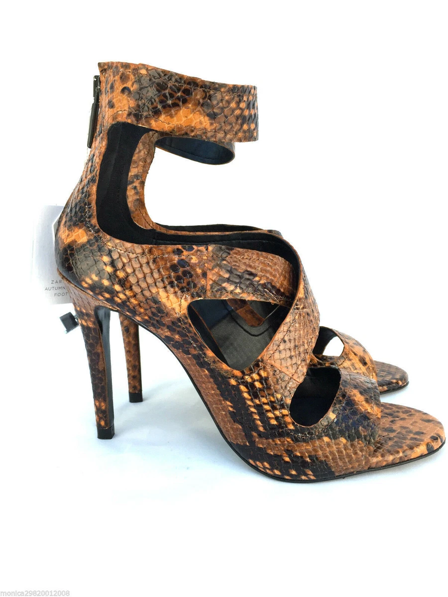 Zara Leather Brown Snake Print High Heels UK6 EUR39 US8 RRP 59.99