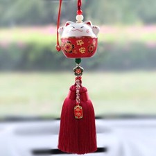 Ceramic Zhaocaimao Cat Car Pendant Handmade Rearview Mirror Hanging Men Women