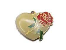 White Heart Red Rose Necklace Pendant Charm Gold Tone