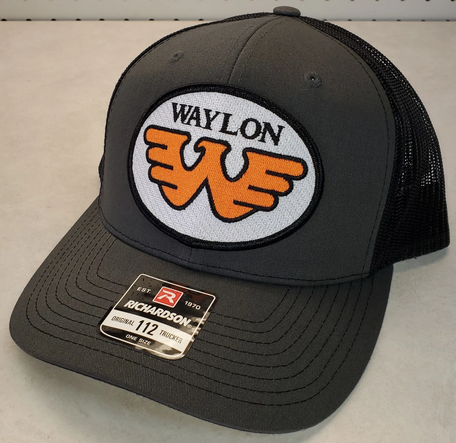 WAYLON JENNINGS Patch on Richardson 112 Trucker Hat Snapback Charcoal/Black