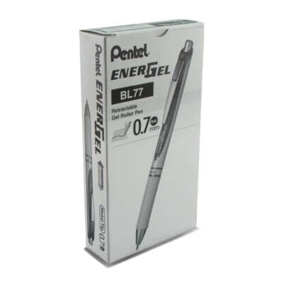 EnerGel Pearl Retractable Liquid Gel Pen, (0.7mm) Metal Tip, Black, Dz BL77PW-A