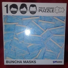 BUNCHA MASKS 1000 Piece Jigsaw Puzzle FUNWARES 27" x 19"  2020 Pandemic Blue