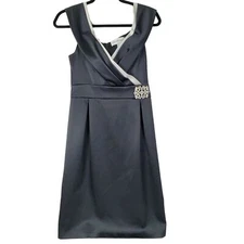 Victor Costa Dress Sz 6 Black White Vintage 80s Cocktail Rhinestone Brooch