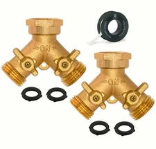 Morvat Heavy Duty Hexagonal Brass 2 Way Garden Hose Y Splitter, 2 Pack