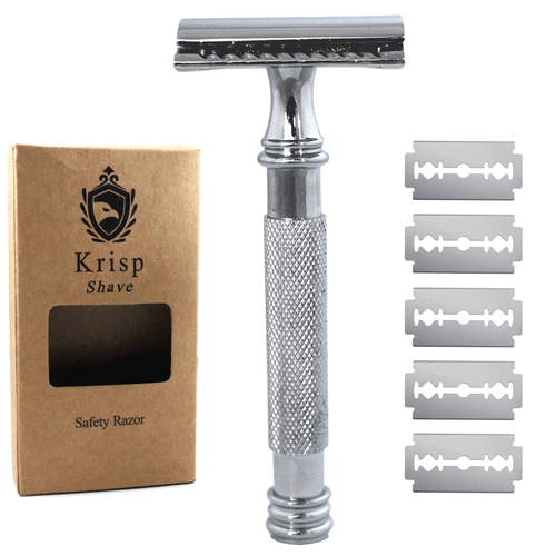 (4.2") LONG HANDLED DOUBLE EDGE SAFETY RAZOR FOR MEN'S SHAVE + 10 SHAVING BLADES - Picture 2 of 6