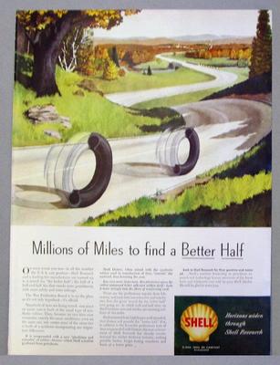 10 X 14 Original 1945 Shell Ad MILLIONS OF MILES TO FIND A BETTER HALF