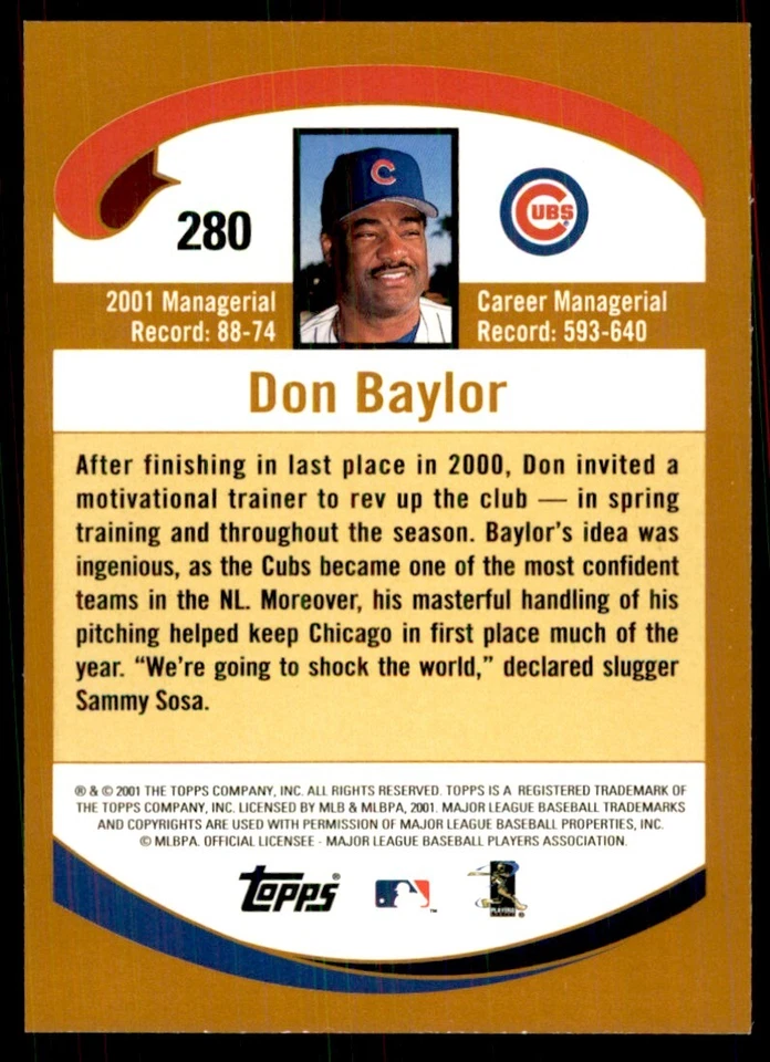 2002 Topps Don Baylor Baseball Cards #280 - Image 2 of 2