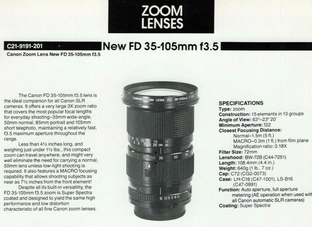 Canon New FD 35-105mm F3.5 キャノン