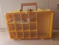 Vtg Plano Magnum  Two Sided Amber Tackle Box Fishing 12 X 4 X 7.5 USA Model 1126