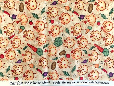 Moda Fabric Cats That Cook Chicken & Vegetables 2 Yards 44'' Wide Cheri L. Strole