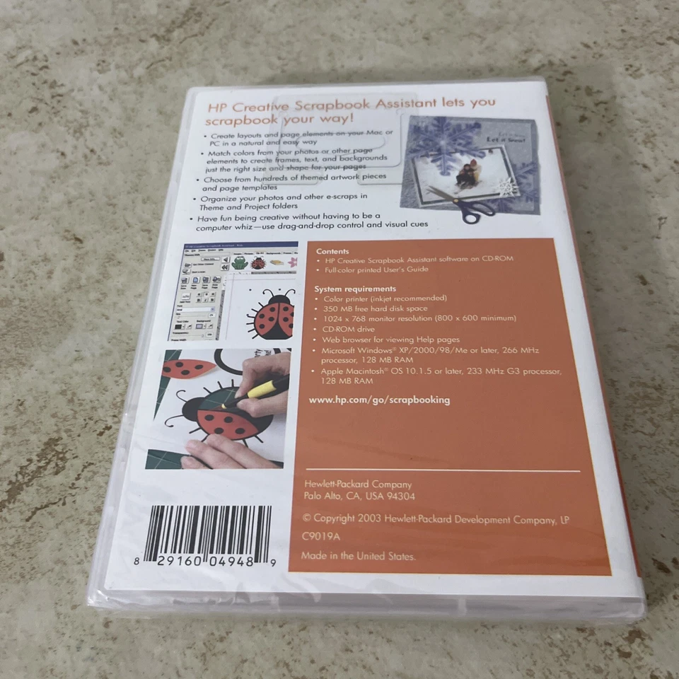 HP Creative Scrapbook Assistant CD ROM Software WIN XP/2000/98/Me NEW SEALED - Image 2 of 3