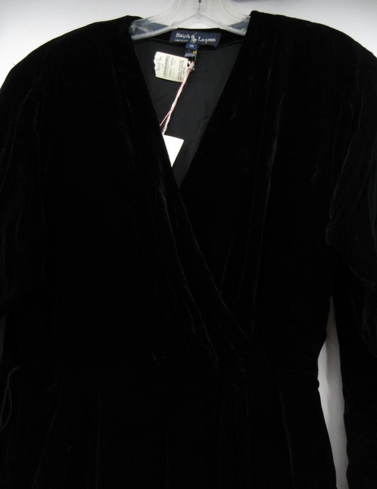 Vestido DE COLECCIÓN Ralph Lauren Mujer 10 Negro Terciopelo Seda Rayón Envolvente Noche EE. UU. NUEVO Foto 2 de 4