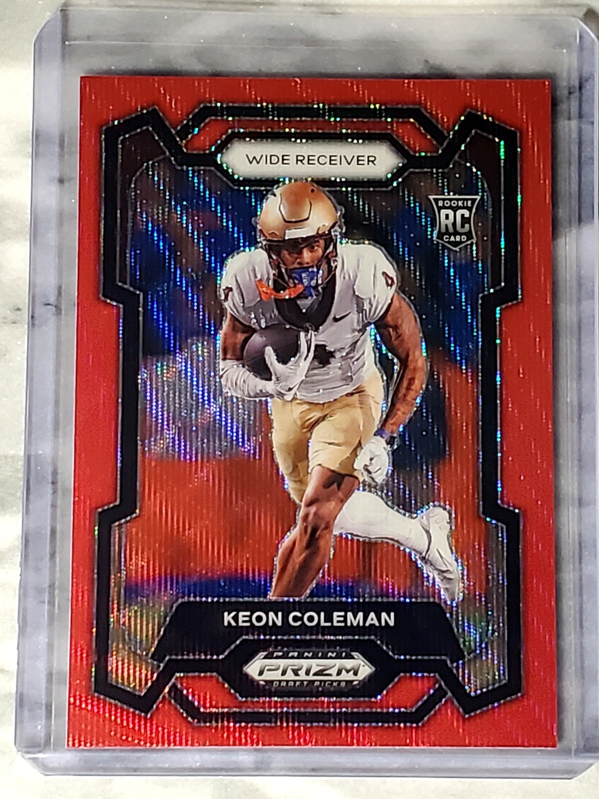 Keon Coleman RC 2024 Panini Prizm Draft Picks Ruby Wave Prizm #120 Buffalo Bills