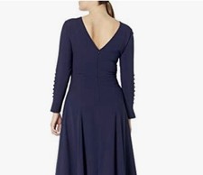 Tahari ASL Dress Midnight Navy Vneck Back Wedding Guest Formal Knee Length Sz 10