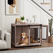 PawHut 39" Dog Crate Furniture with Sliding Barn Door, for Large Dogs