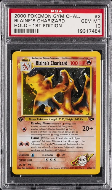 2000 POKEMON GYM CHALLENGE HOLO-1ST EDITION #2 BLAINE'S CHARIZARD PSA 10