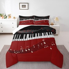 Black White Piano Keys and Notes Full Size Comforter Set,Music Bedding Set fo...