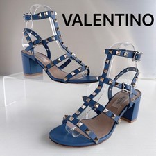 VALENTINO Studs High Heel Strap Sandals Pumps Chunky Heel Shoes      Excellent C