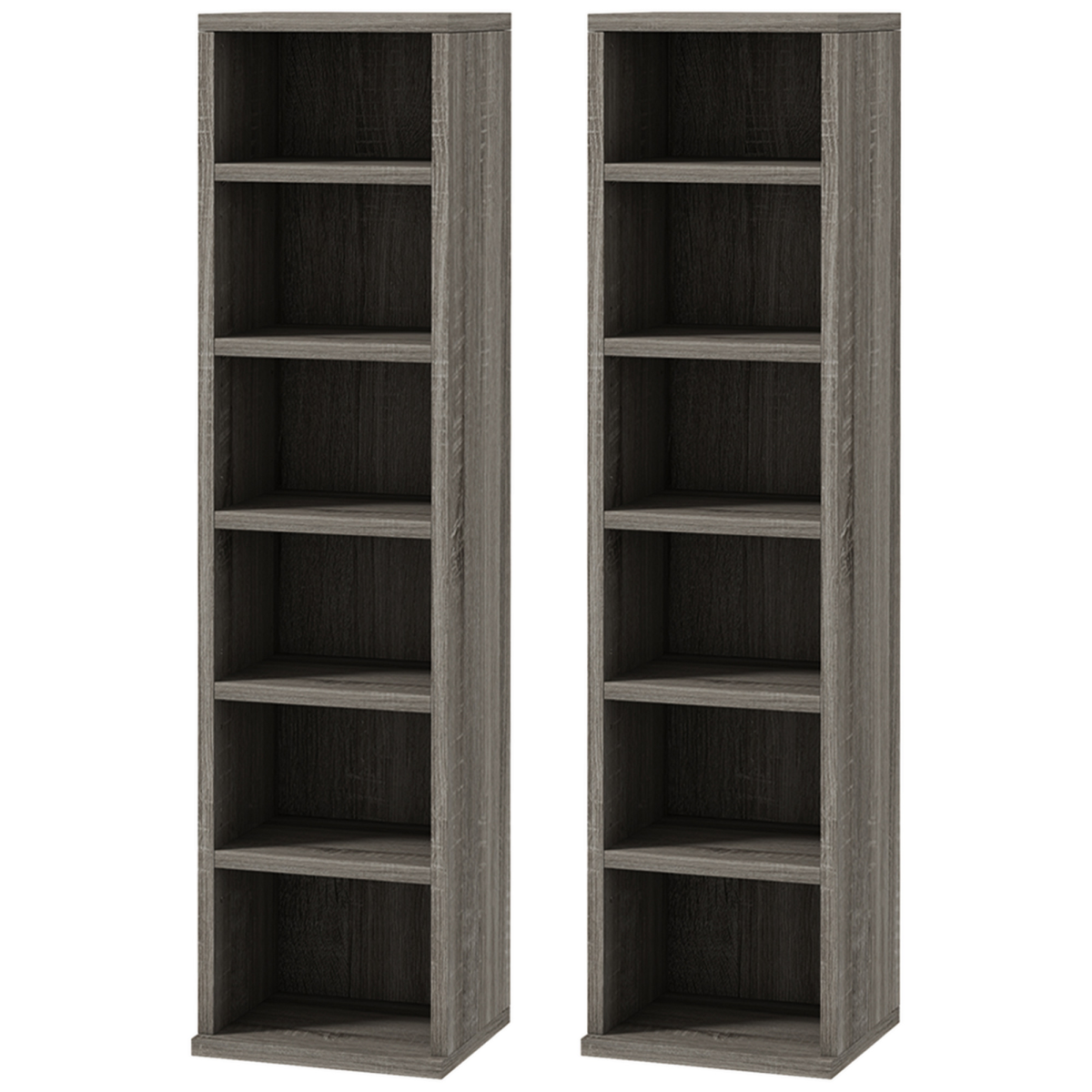 HOMCOM Set of 2 CD Media Display Shelf Unit Tower Rack Adjustable in Grey - Image 3