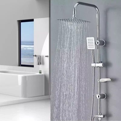 Shower Kit Twin Head 2 Mixer Shower Heads Rail Hose Riser Square Bathroom Set