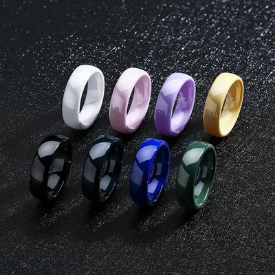 Ceramic Ring 6mm Wide Polished Smooth Wedding Band Hypoallergenic Unisex Rings