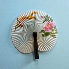 Vintage asian Folding Hand Fan with Bird Floral Design Wood Paper wall art