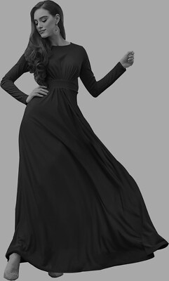 KOH KOH Long Sleeve Empire Waist Winter Flowy Black Stretch Party - Main Image