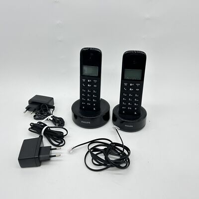 Philips DECT D1602B   Schnurloses Festnetztelefon 2er-Pack (4,1 cm Display, Feed